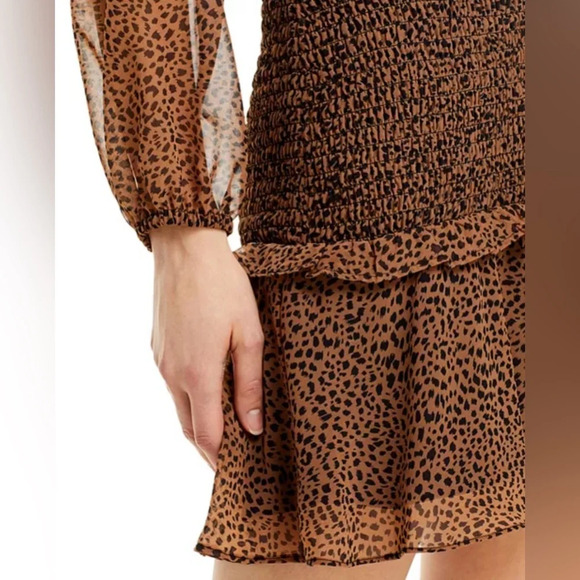 Aqua Printed Ruffle Mini Dress Brown Leopard Print Bloomingdale’s Size S - Picture 7 of 16